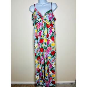 Old Navy Linen Romper Womens Large Rose Floral Smock Resort Beachy Jumpsuit